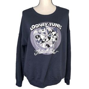 Looney Tunes Graphic Sweatshirt Gray Medium Cozy Soft Bugs Bunny Sylvester